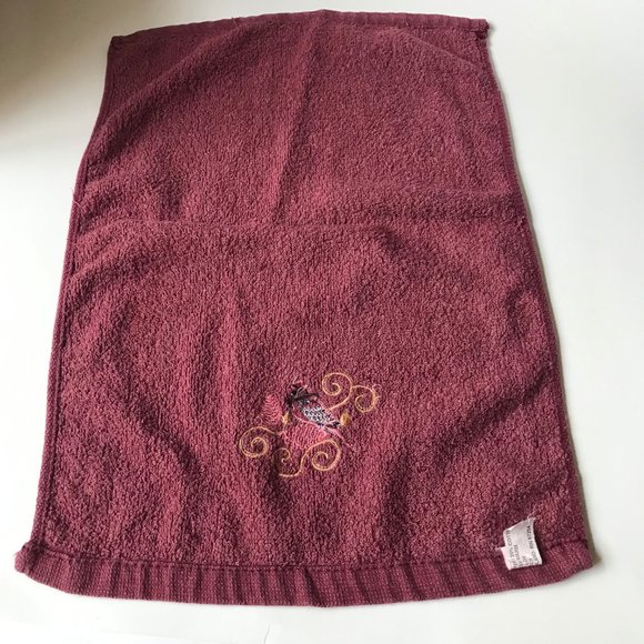 Vintage Oriole Bird Tea Towel Embroidered Hand Kitchen Bath Yellow Burgundy - Picture 10 of 14